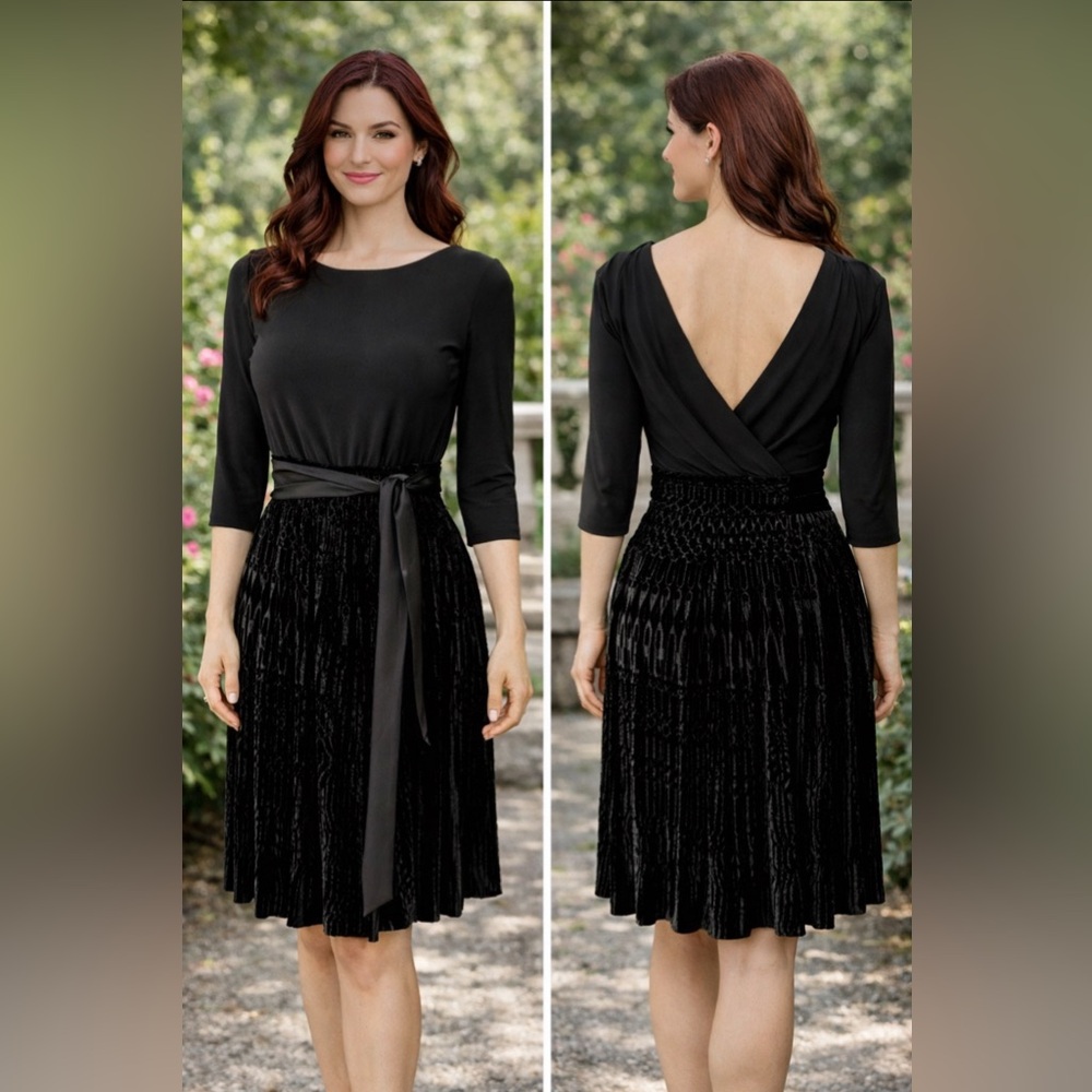 Adrianna Papell Dress Black 4 Velvet V Party Holiday Cruise Wedding NWT $159